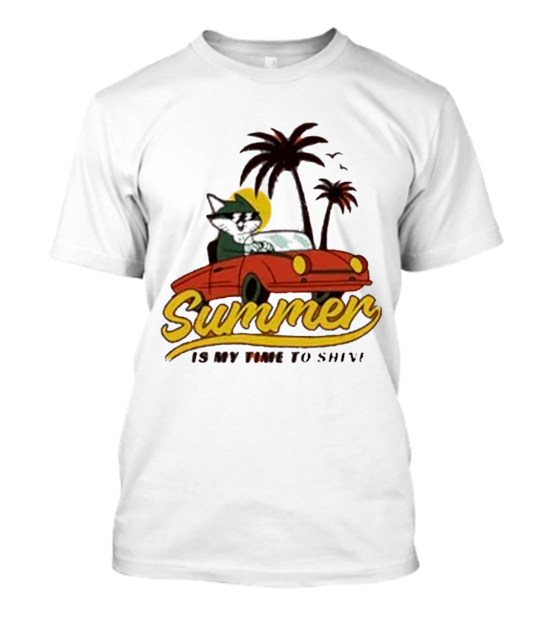 Summer Is My Time To Shine Cat In Car With Palm Trees T-Shirt