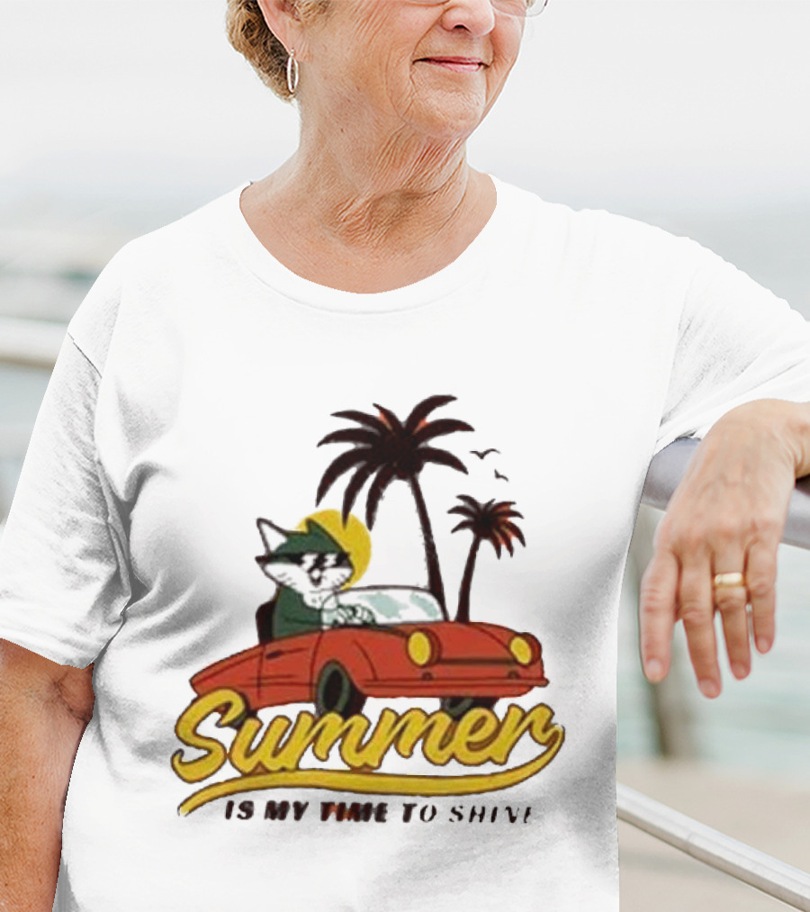 Summer Is My Time To Shine Cat In Car With Palm Trees T-Shirt