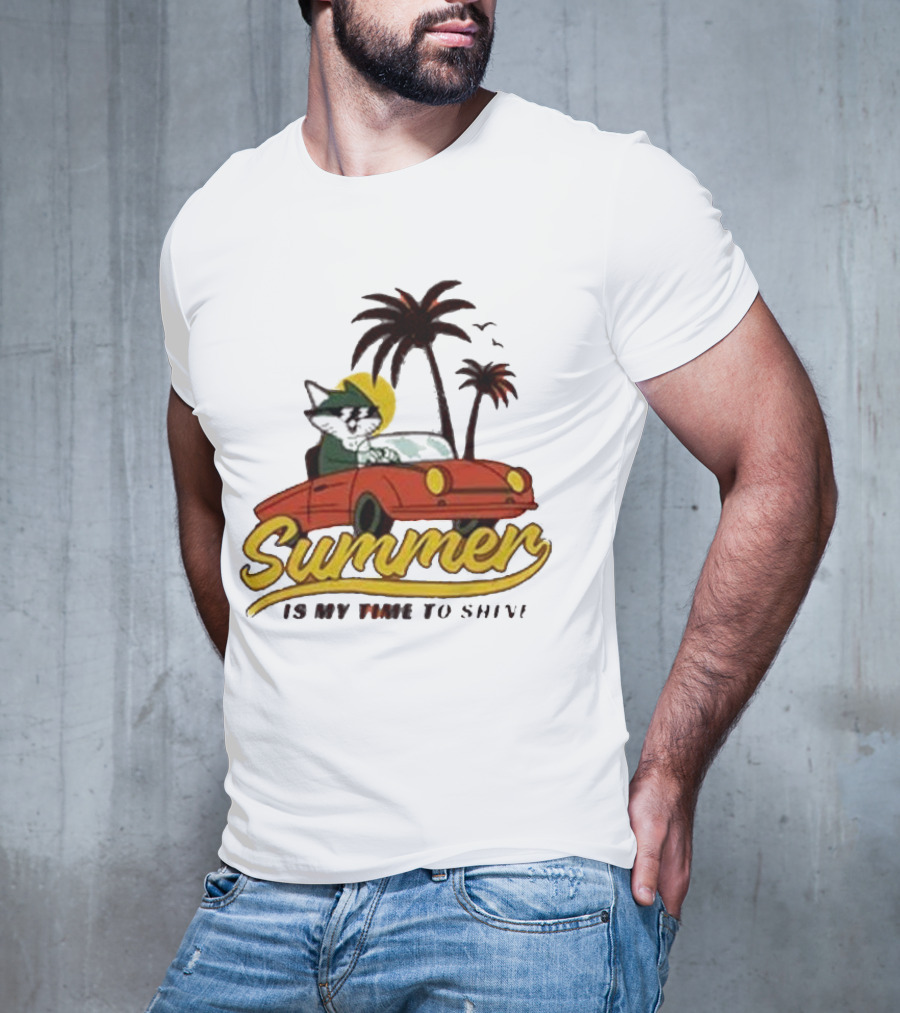 Summer Is My Time To Shine Cat In Car With Palm Trees T-Shirt