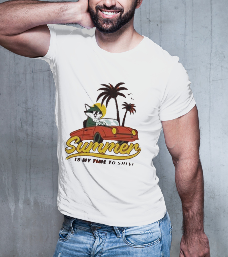 Summer Is My Time To Shine Cat In Car With Palm Trees T-Shirt