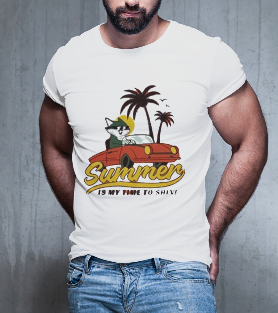 Summer Is My Time To Shine Cat In Car With Palm Trees T-Shirt