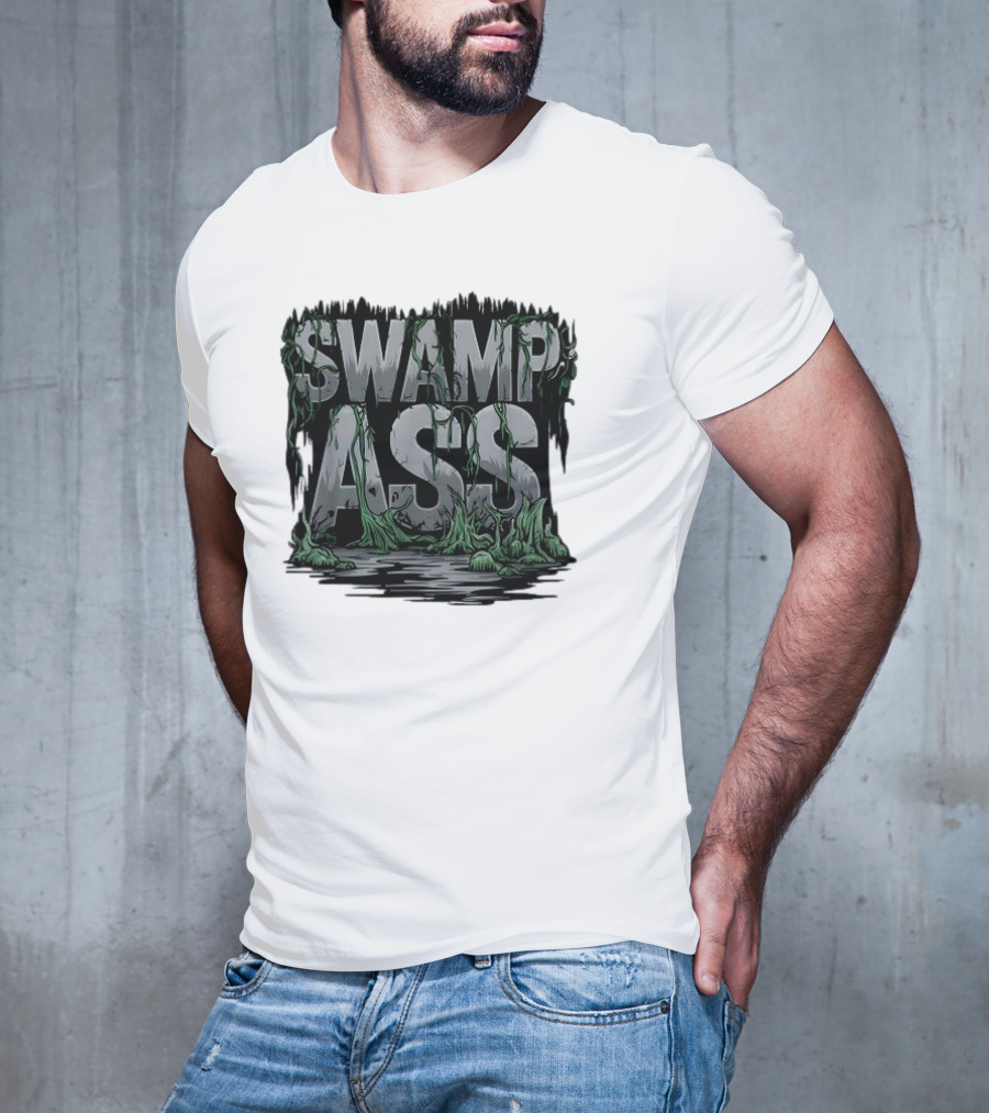 SWAMP ASS Moss-Covered Letters With Water And Grass T-Shirt