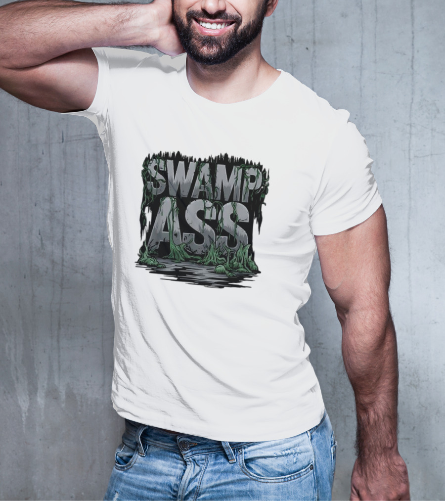 SWAMP ASS Moss-Covered Letters With Water And Grass T-Shirt