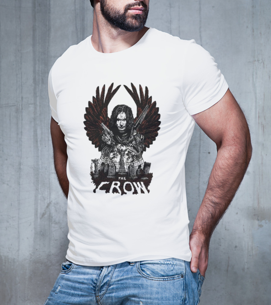 The Crow Winged Figure With Cemetery Background And Gothic Text The Crow T-Shirt