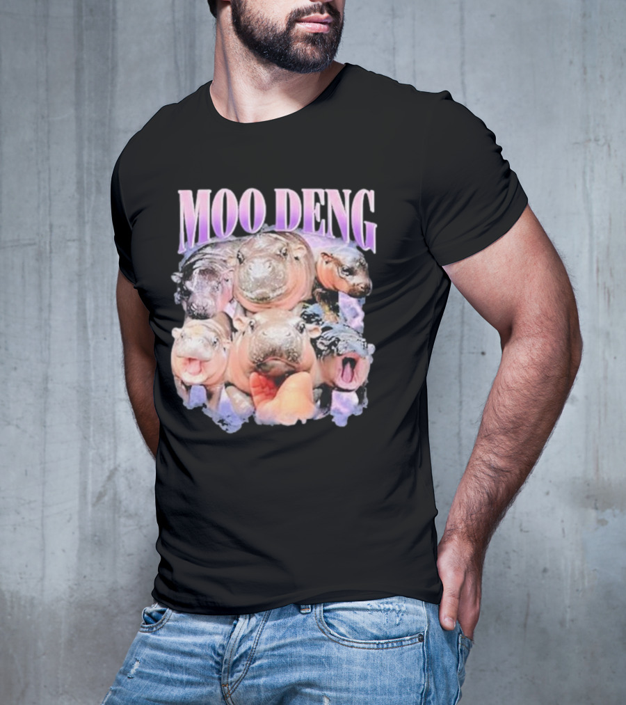 Moo Deng Baby Pygmy Hippo Cute Zoo Family Faces T-Shirt