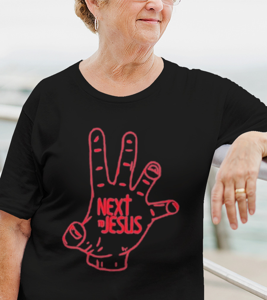 Next To Jesus Hand Neon Red Outline T-Shirt