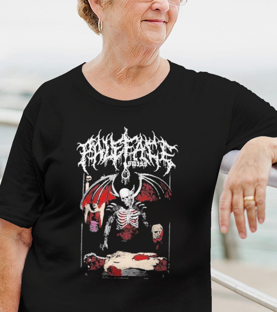 Paleface Swiss Demon Skeleton With Wings And Severed Heads T-Shirt