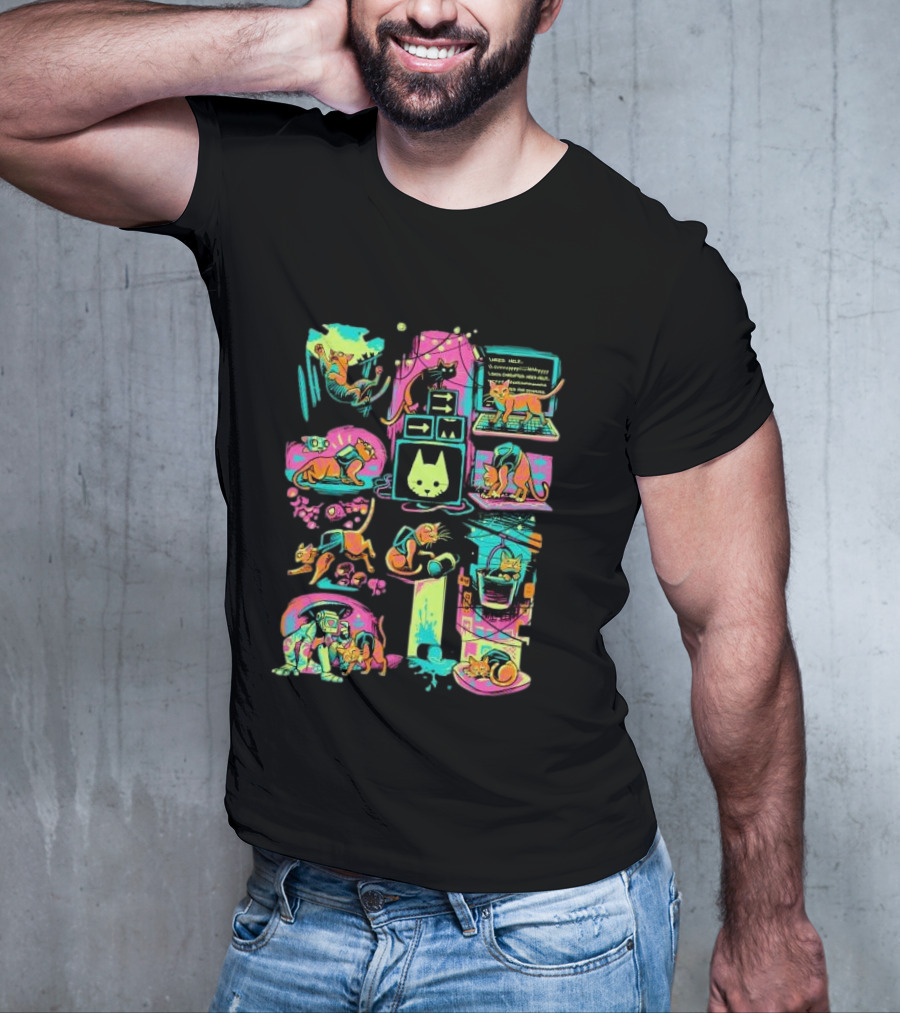 Stray Antics Extremely Normal Cat Quirky Adventure Vibrant Illustrations Playful Feline Escapades T-Shirt