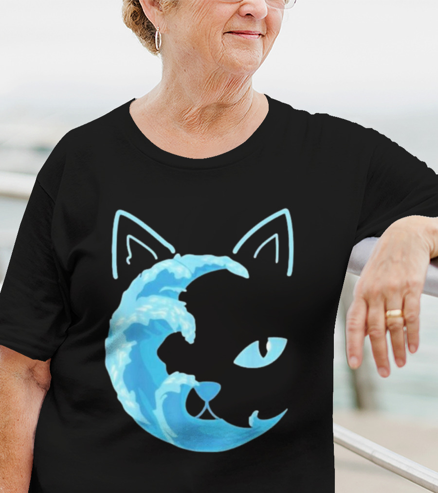 Cat Wave Face Blue T-Shirt