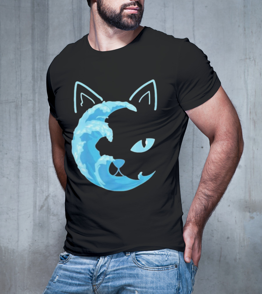 Cat Wave Face Blue T-Shirt