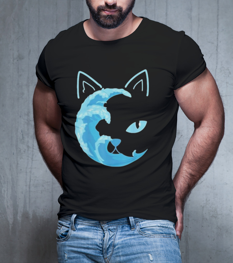 Cat Wave Face Blue T-Shirt