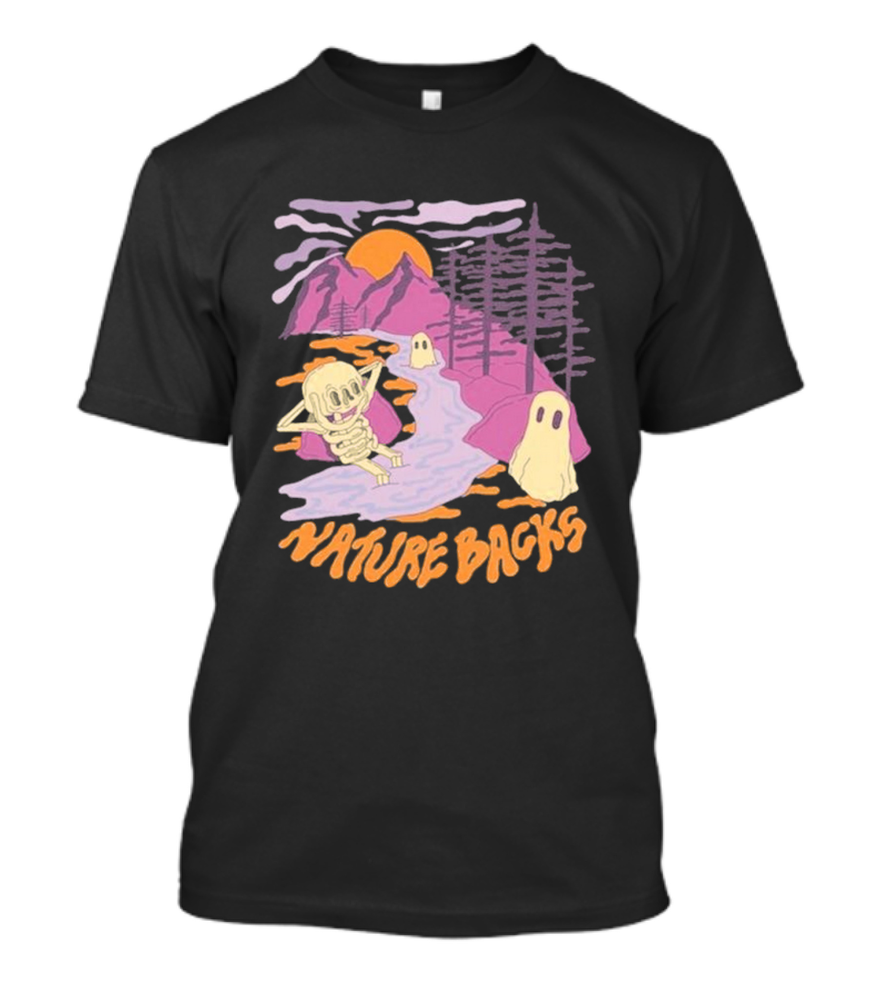 Nature Backs Sleepy Hollow Skeleton And Ghosts By Mountains And Forests T-Shirt