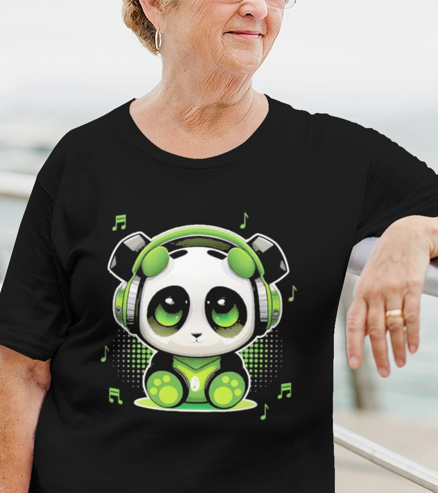 DJ Panda Headphones Music Notes Panda Vitrolinha T-Shirt