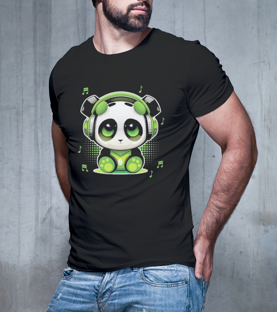 DJ Panda Headphones Music Notes Panda Vitrolinha T-Shirt