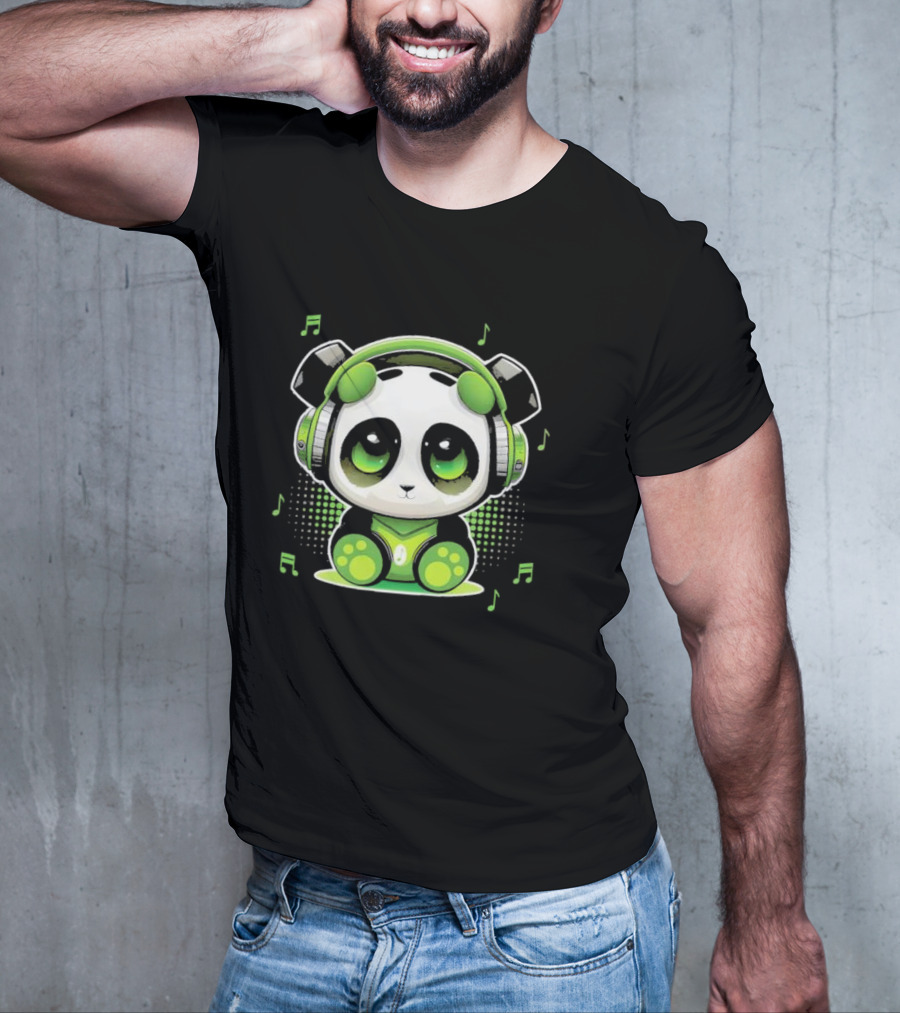 DJ Panda Headphones Music Notes Panda Vitrolinha T-Shirt