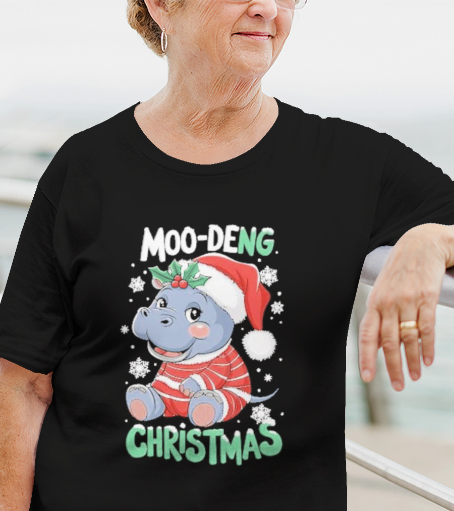 Moo-Deng Hippo Christmas Baby Pigmy Zoo Family T-Shirt