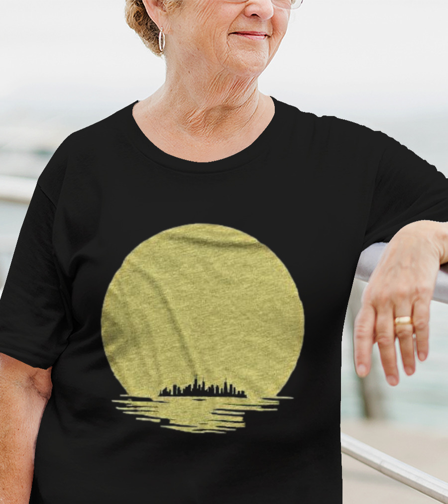 Michigan Skyline Reflected Under Golden Moon T-Shirt