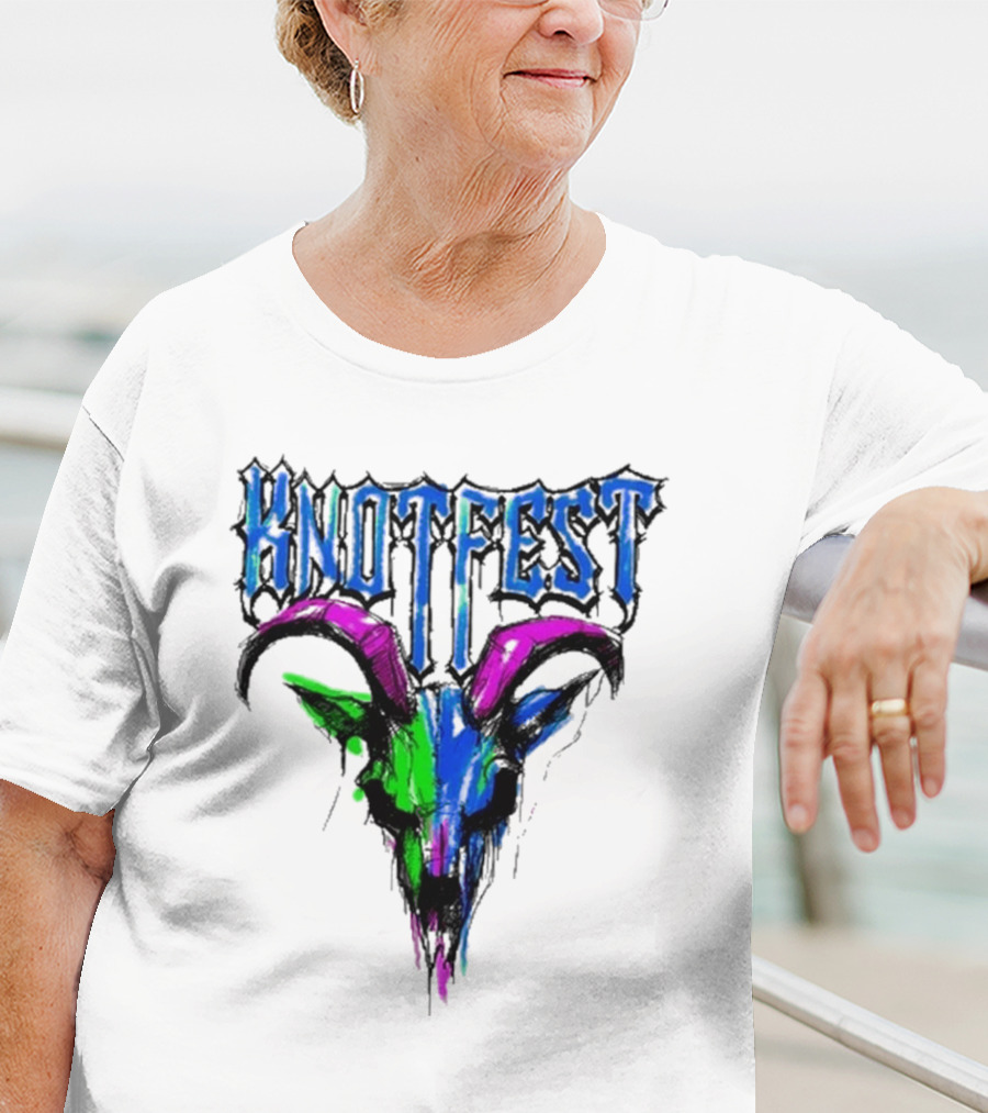 Knotfest Vintage White Concert Pencil Sketch Goat Multicolor T-Shirt