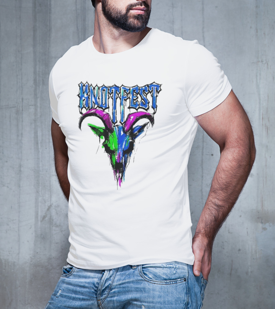 Knotfest Vintage White Concert Pencil Sketch Goat Multicolor T-Shirt