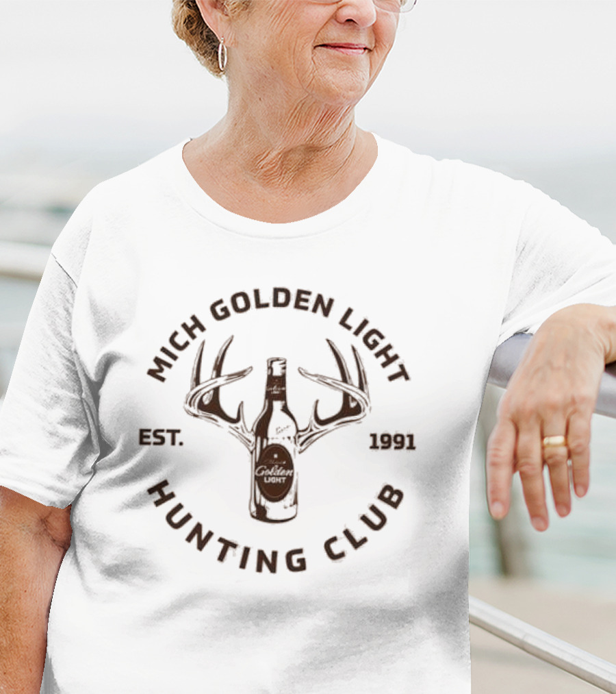 Mich Golden Light Hunting Club Est 1991 Bottle And Antlers T-Shirt