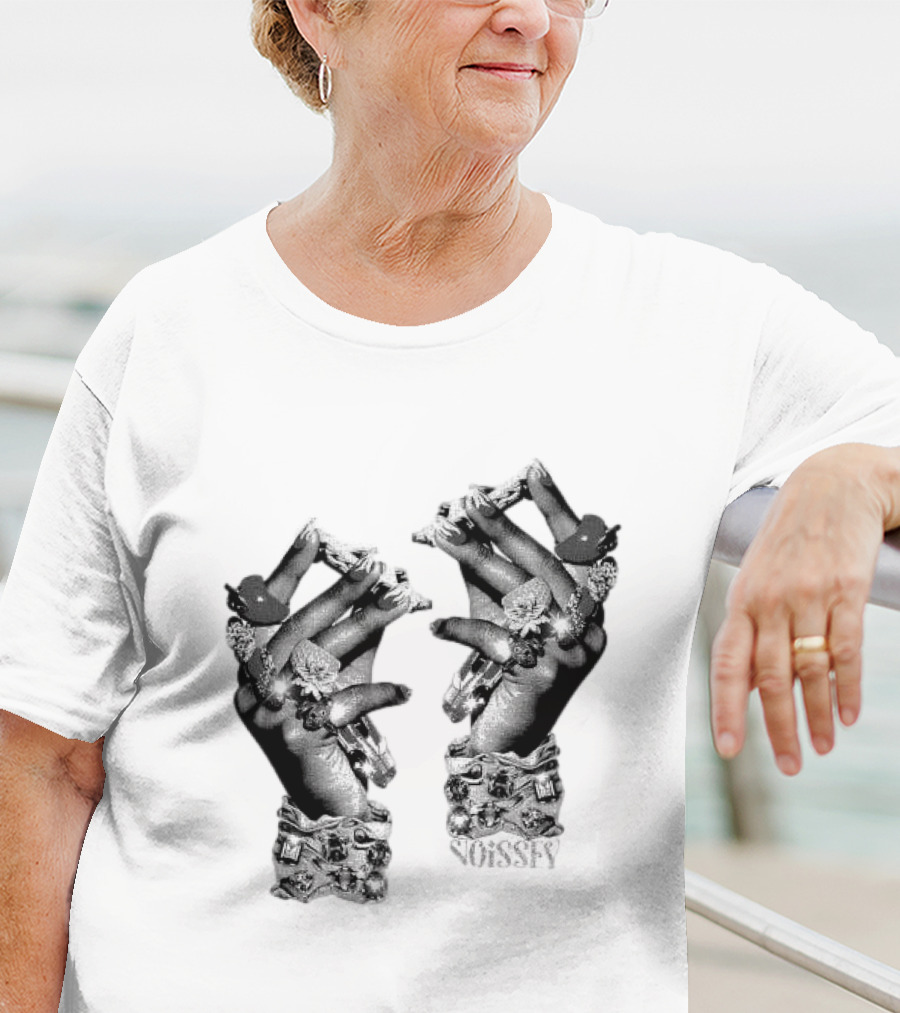 Noisey Vintage Diamond Adorned Fingers Monochrome Print T-Shirt