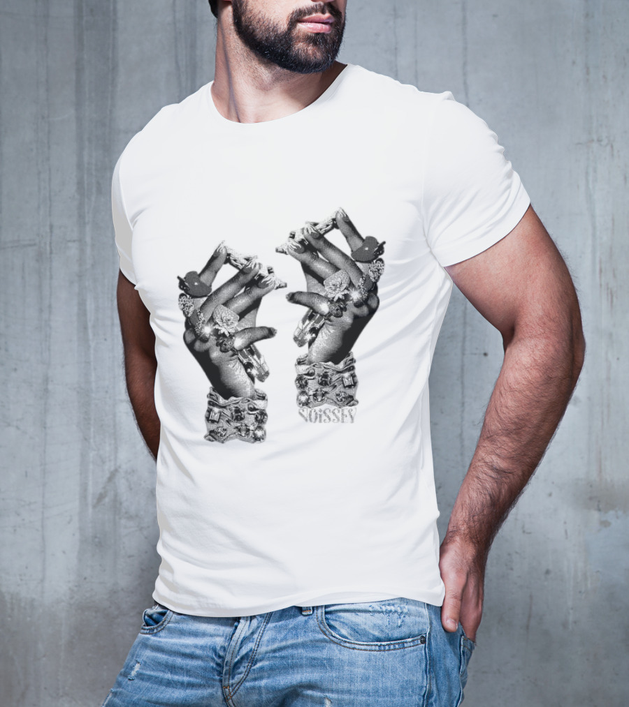 Noisey Vintage Diamond Adorned Fingers Monochrome Print T-Shirt