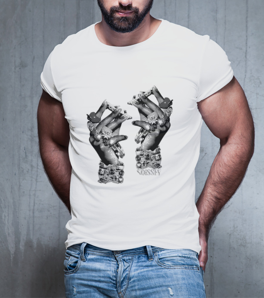 Noisey Vintage Diamond Adorned Fingers Monochrome Print T-Shirt