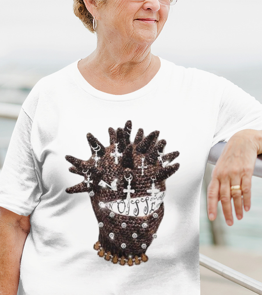 Unique Knitted Hood Spiked Viking Cross Decorated T-Shirt