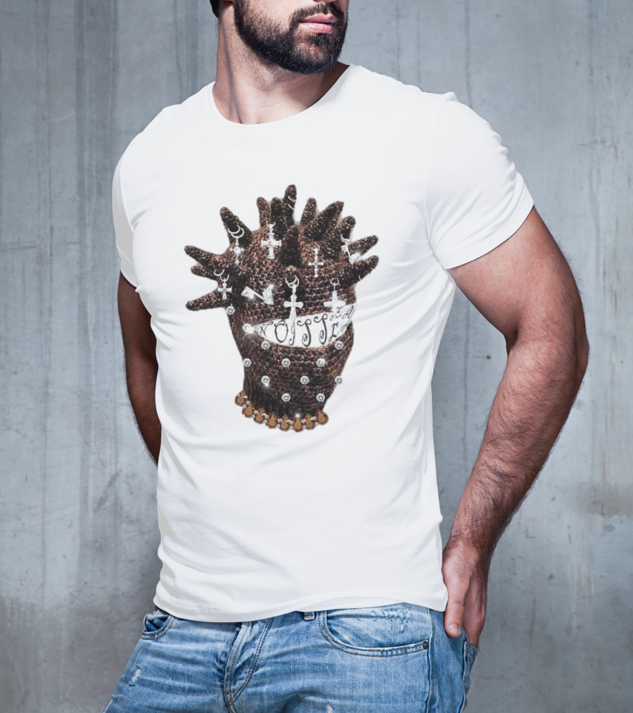 Unique Knitted Hood Spiked Viking Cross Decorated T-Shirt