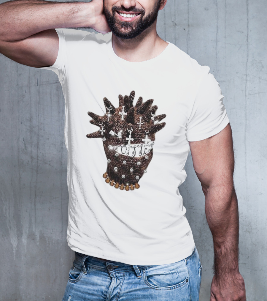 Unique Knitted Hood Spiked Viking Cross Decorated T-Shirt