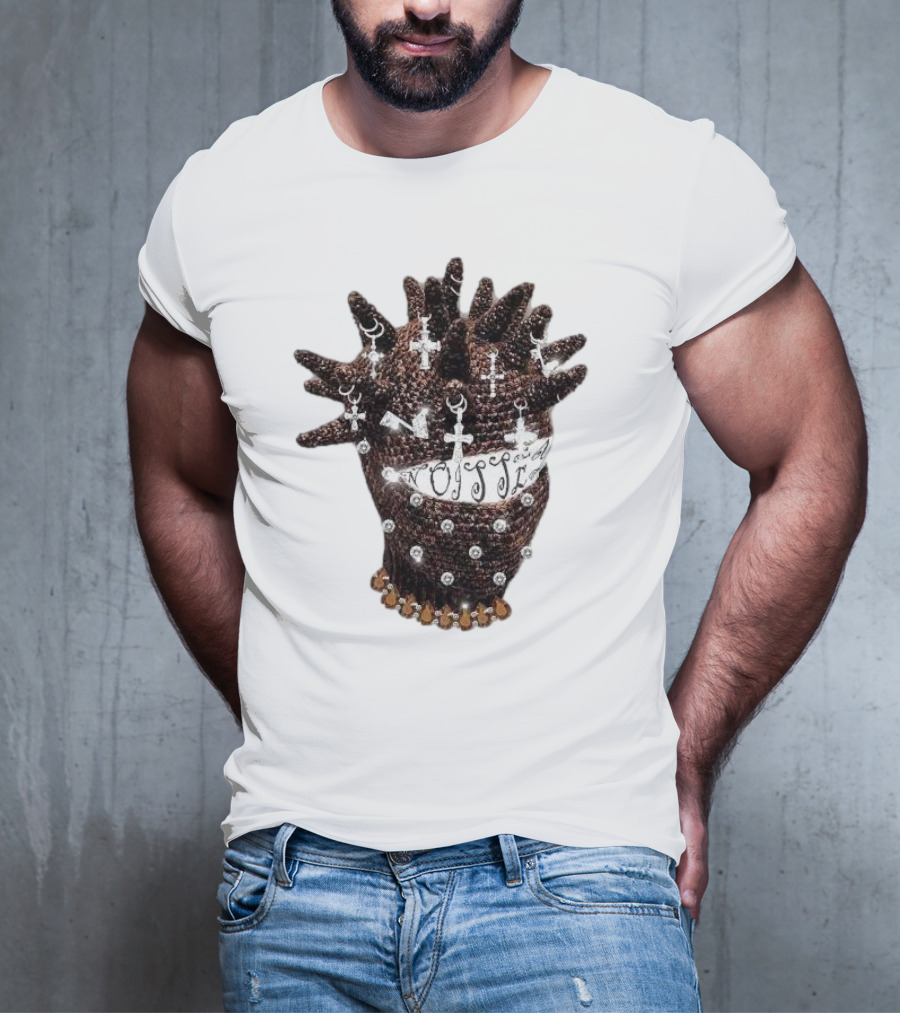 Unique Knitted Hood Spiked Viking Cross Decorated T-Shirt