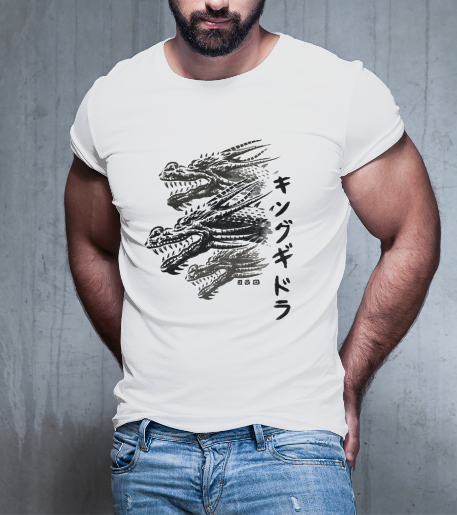 King Ghidorah Waterbrushed Villain Kanji Text T-Shirt