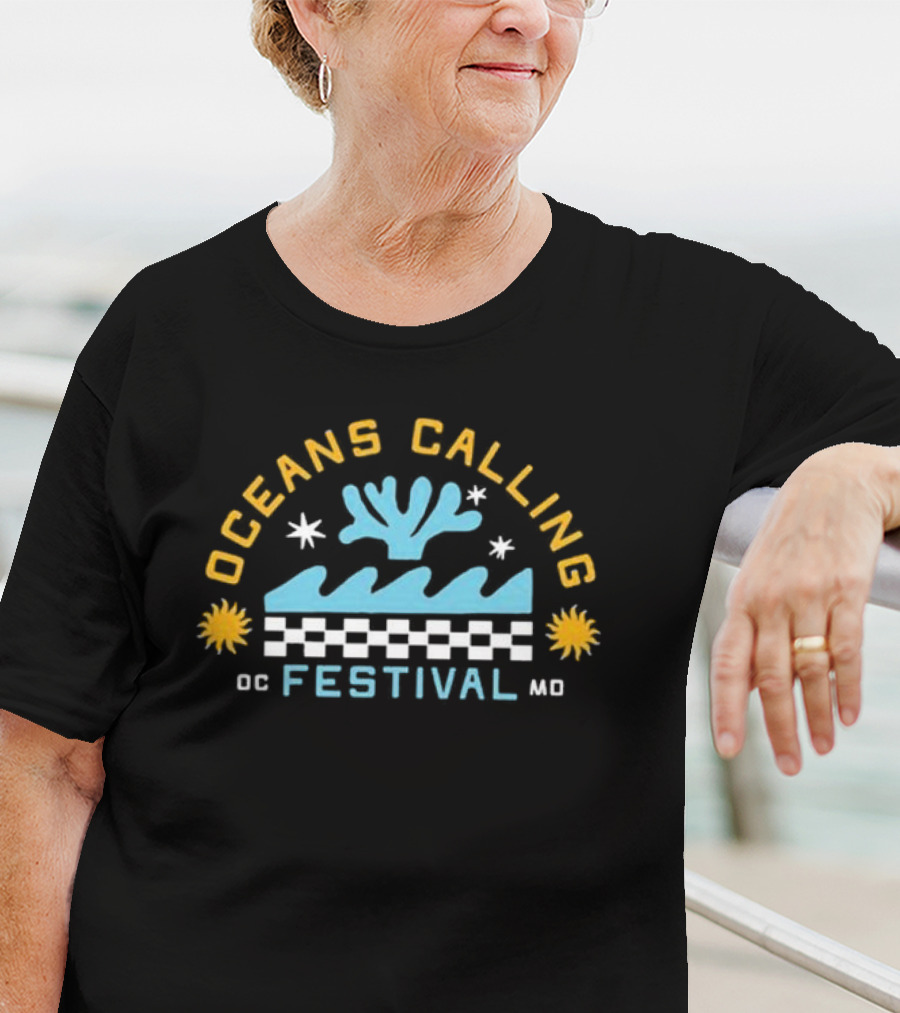 Oceans Calling Festival OC Festival MD Checkered Waves And Stars T-Shirt