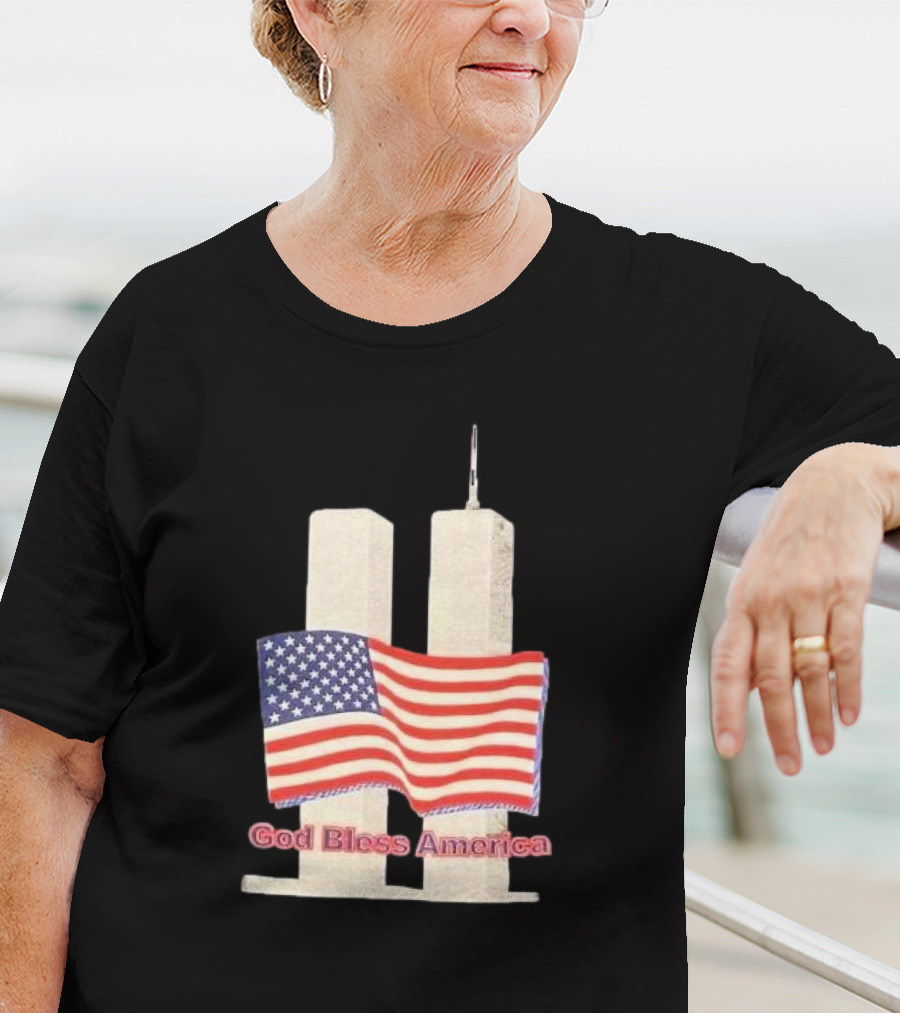Vtg 9 11 Twin Towers God Bless America Flag T-Shirt