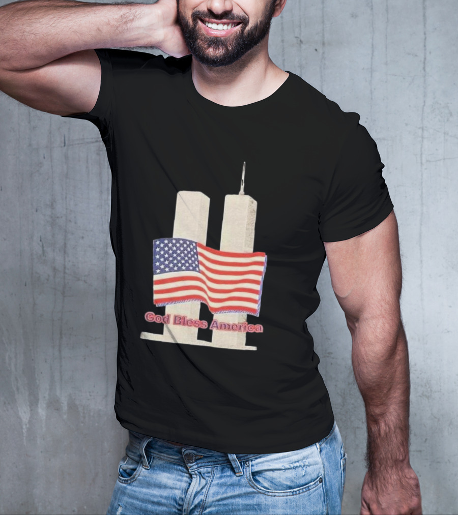 Vtg 9 11 Twin Towers God Bless America Flag T-Shirt