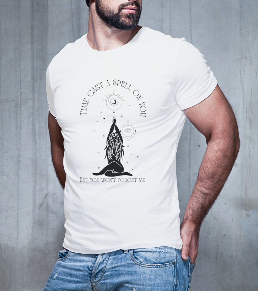 Time Cast A Spell On You But You Won’t Forget Me Mystical Yoga Pose With Celestial Symbols T-Shirt