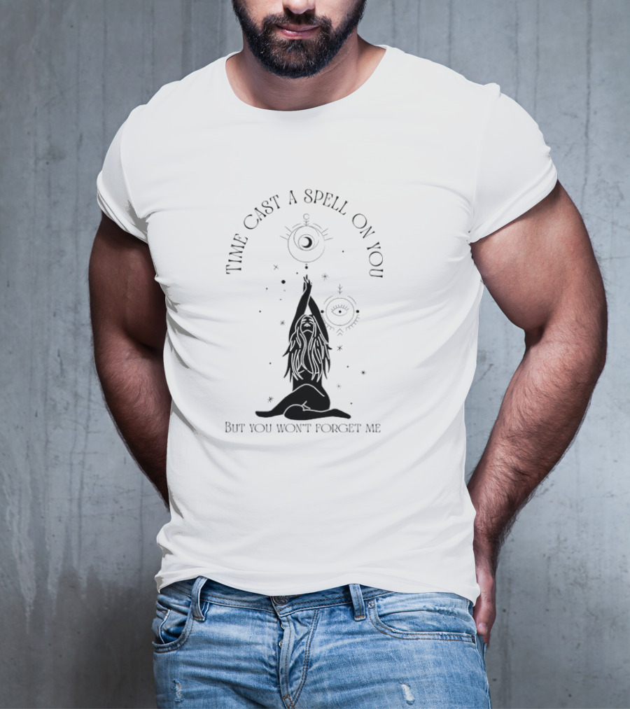 Time Cast A Spell On You But You Won’t Forget Me Mystical Yoga Pose With Celestial Symbols T-Shirt