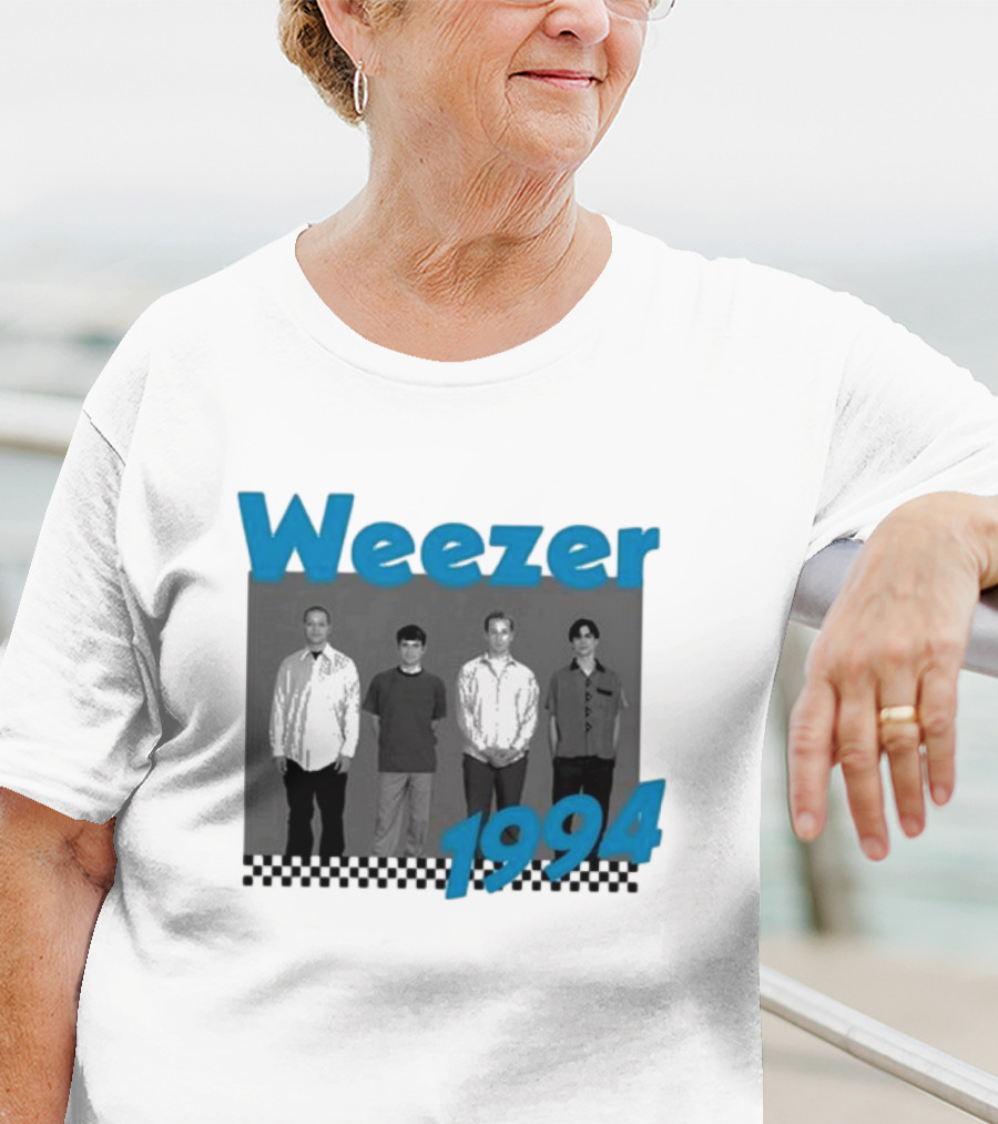 Weezer 1994 Band Photo With Checkered T-Shirt