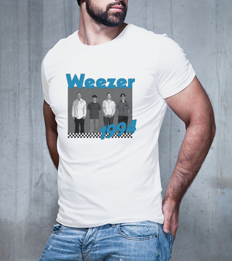 Weezer 1994 Band Photo With Checkered T-Shirt