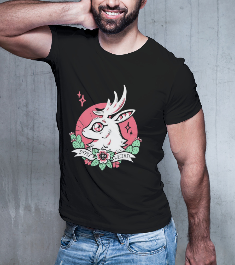 Stay Weird Bgibs Fantasy Deer Floral Circle Cactus Flowers T-Shirt