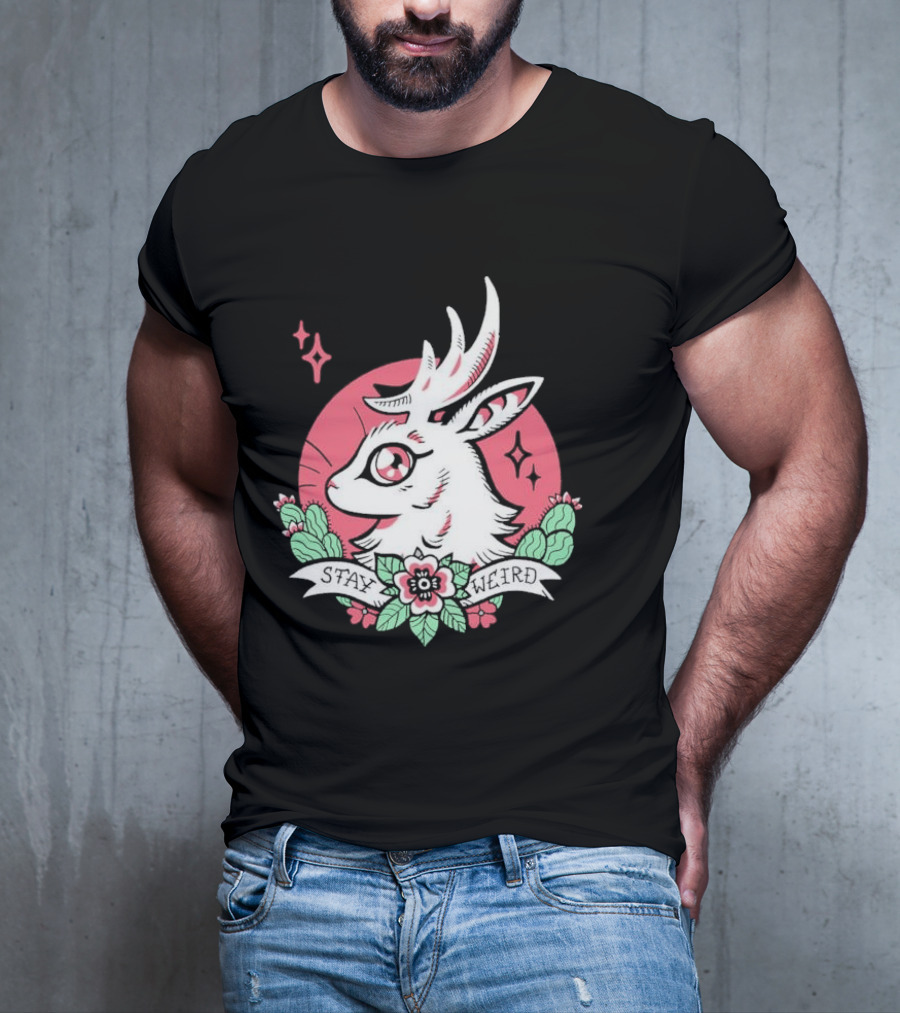 Stay Weird Bgibs Fantasy Deer Floral Circle Cactus Flowers T-Shirt