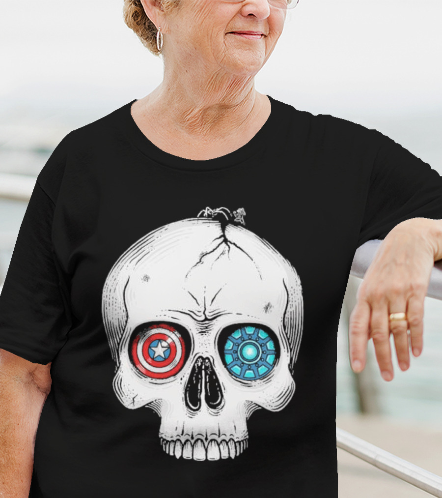 United We Stand Captain America Iron Man Civil War Skull T-Shirt
