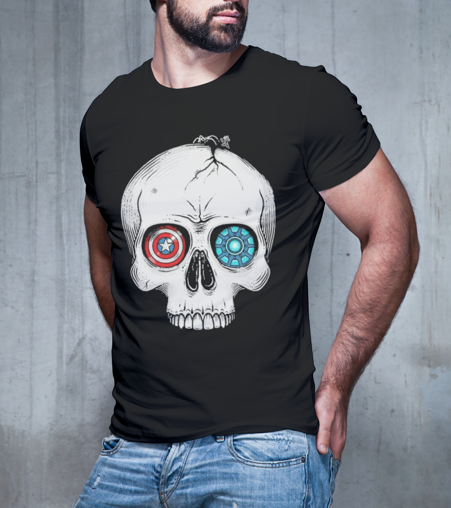 United We Stand Captain America Iron Man Civil War Skull T-Shirt