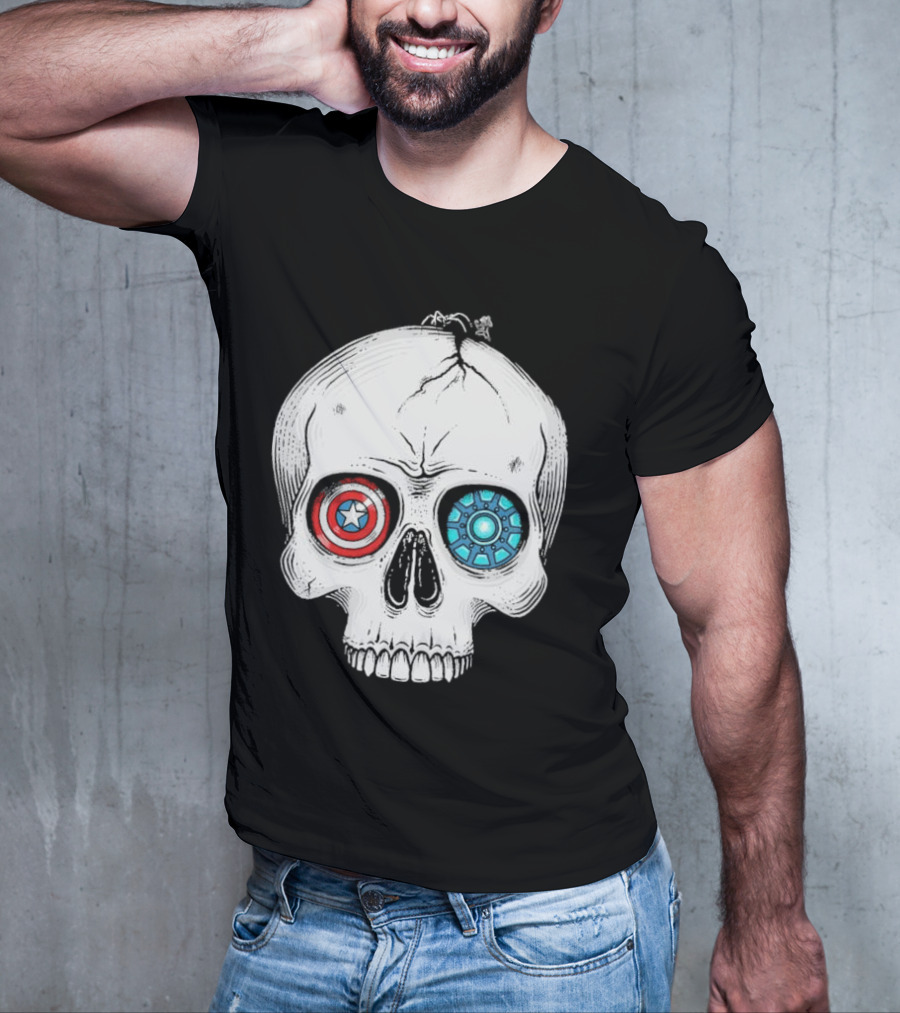 United We Stand Captain America Iron Man Civil War Skull T-Shirt