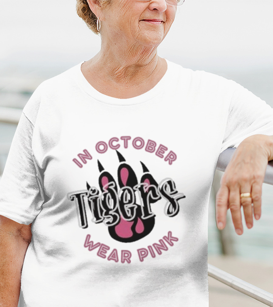 Breast Cancer Awareness Team School Spirit Tigers In October Wear Pink Detroit Tiger T-Shirt