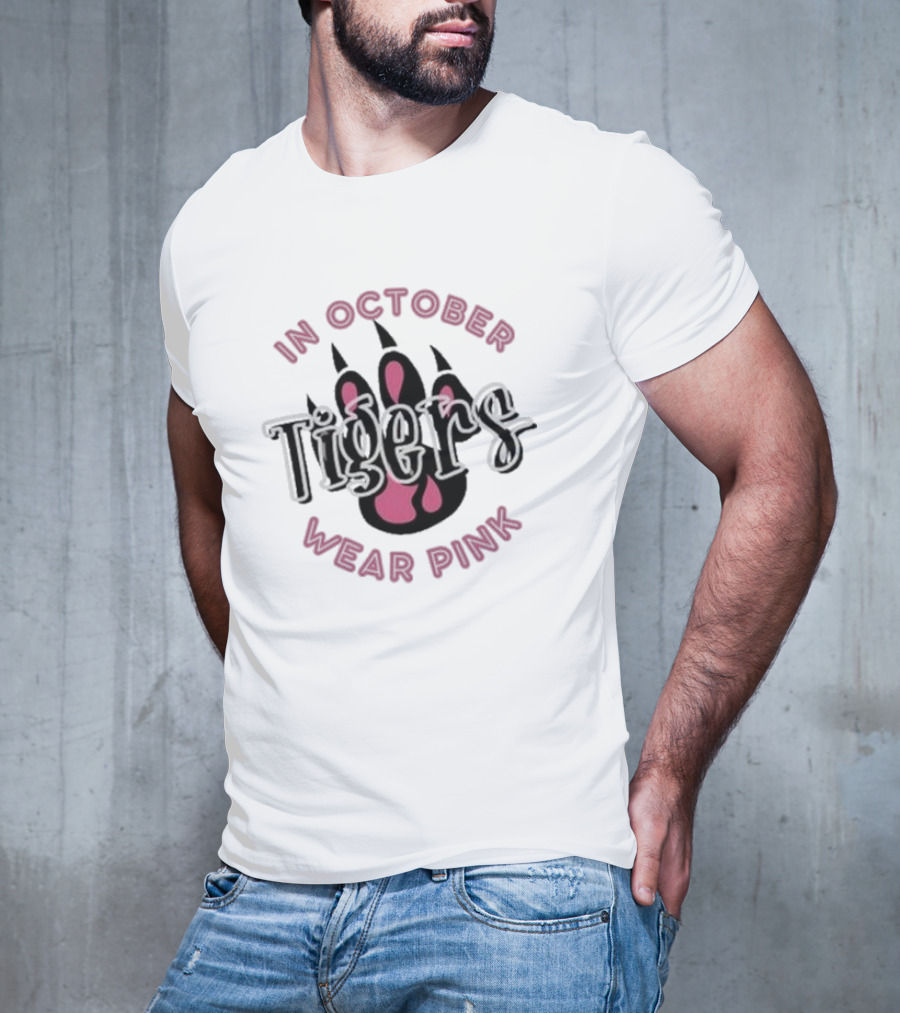 Breast Cancer Awareness Team School Spirit Tigers In October Wear Pink Detroit Tiger T-Shirt