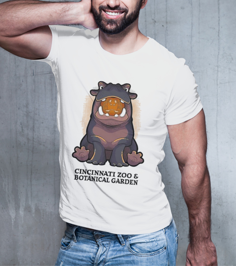 Cincinnati Zoo And Botanical Garden Fiona With Pumpkin Glow Outline T-Shirt