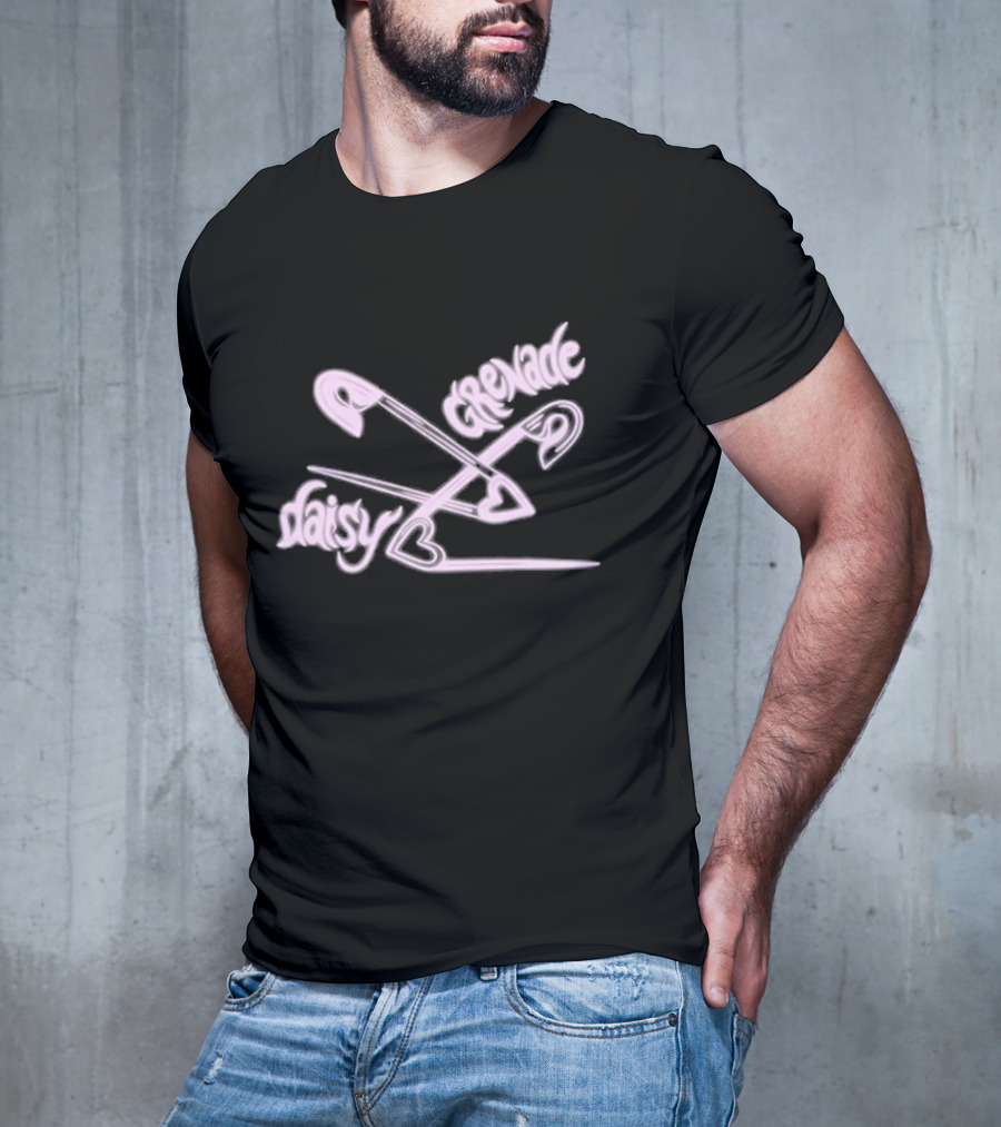 Chiara’d Daisy Grenade Heart Safety Pins Boyfriend Fit Girls T-Shirt