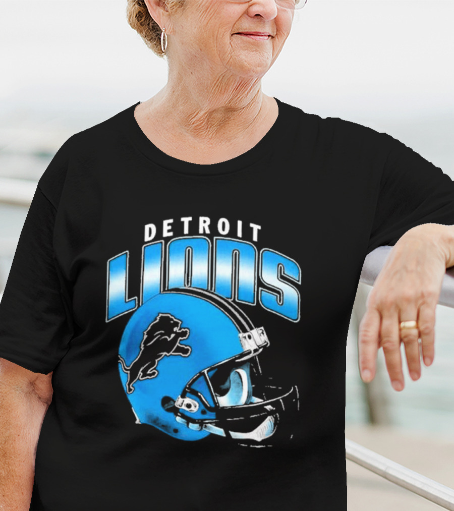 Detroit Lions Blue Gradient Football Helmet T-Shirt