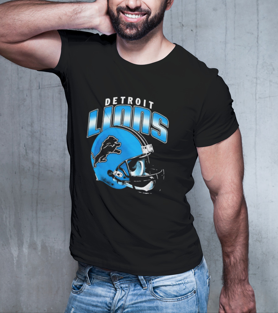 Detroit Lions Blue Gradient Football Helmet T-Shirt